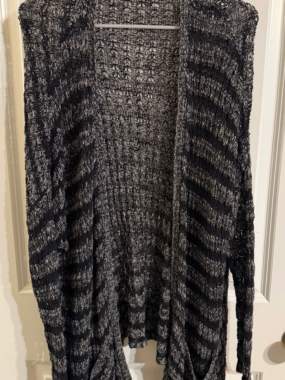 Free People Black & Gray Open-Front Knit Cardigan